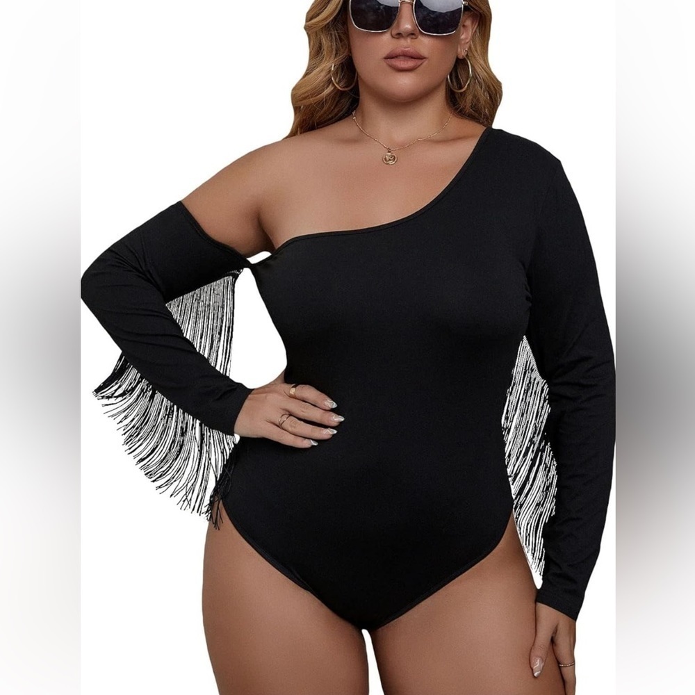 Plus Asymmetrical Neck Fringe Trim Bodysuit NWOT. Two different sizes 2XL / 1XL - Picture 2 of 8
